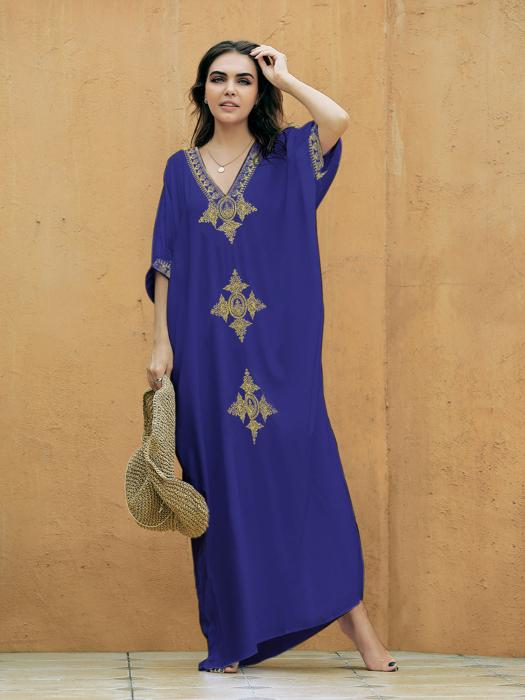 Dame elegant kaftan med kunstnerisk broderi og afslappet snit Stilla