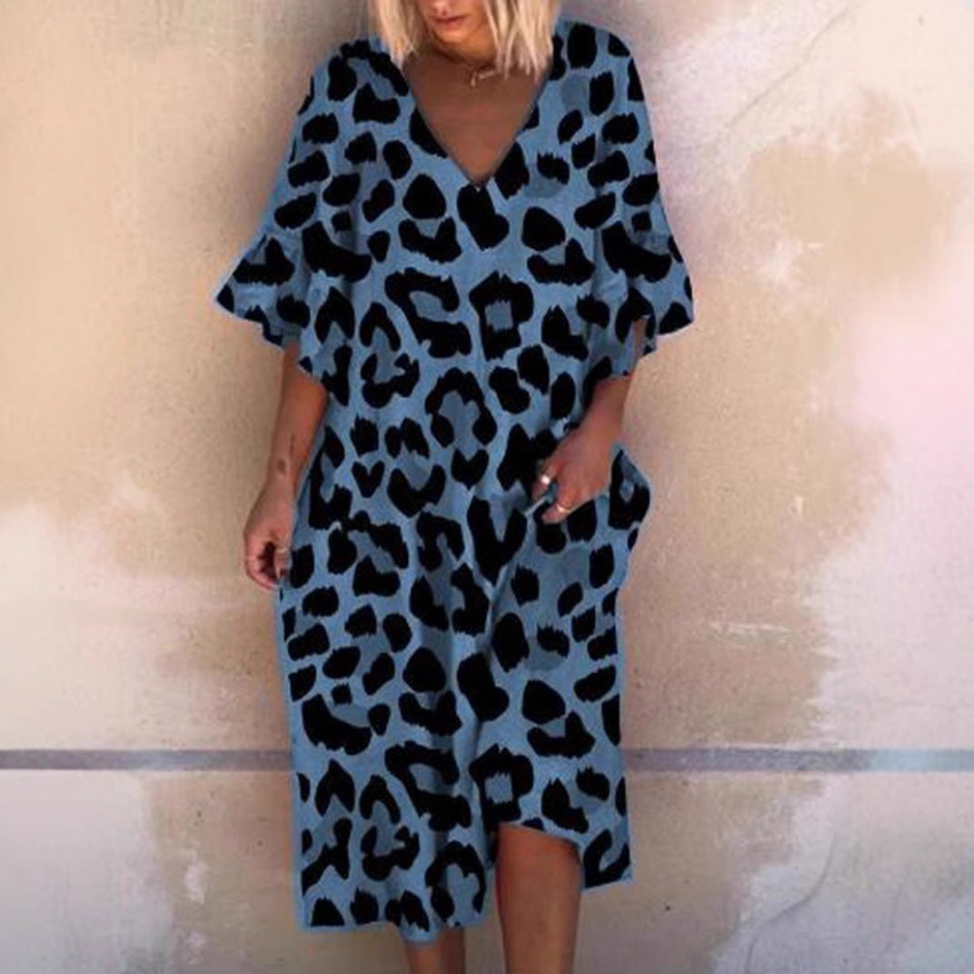 Dame Ærmeløs Kaftan Kjole i Leopardmønster Stilla