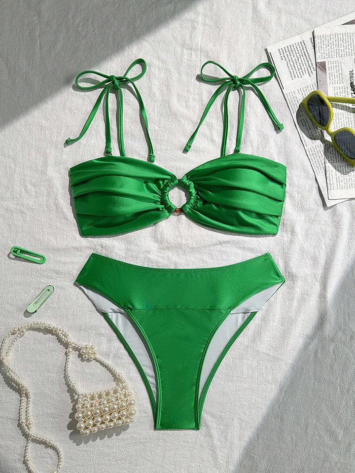 Dame bandeau bikini med elegant flæse detalje Skovae