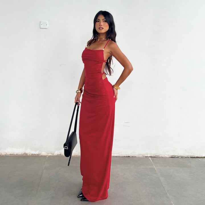 Damen elegantes Maxikleid mit raffinierten Rüschendetails und verstellbaren Trägern Skovae