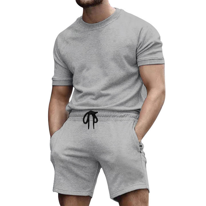 Herre afslappet sportoverdel og shorts-sæt med elastisk talje Stilla
