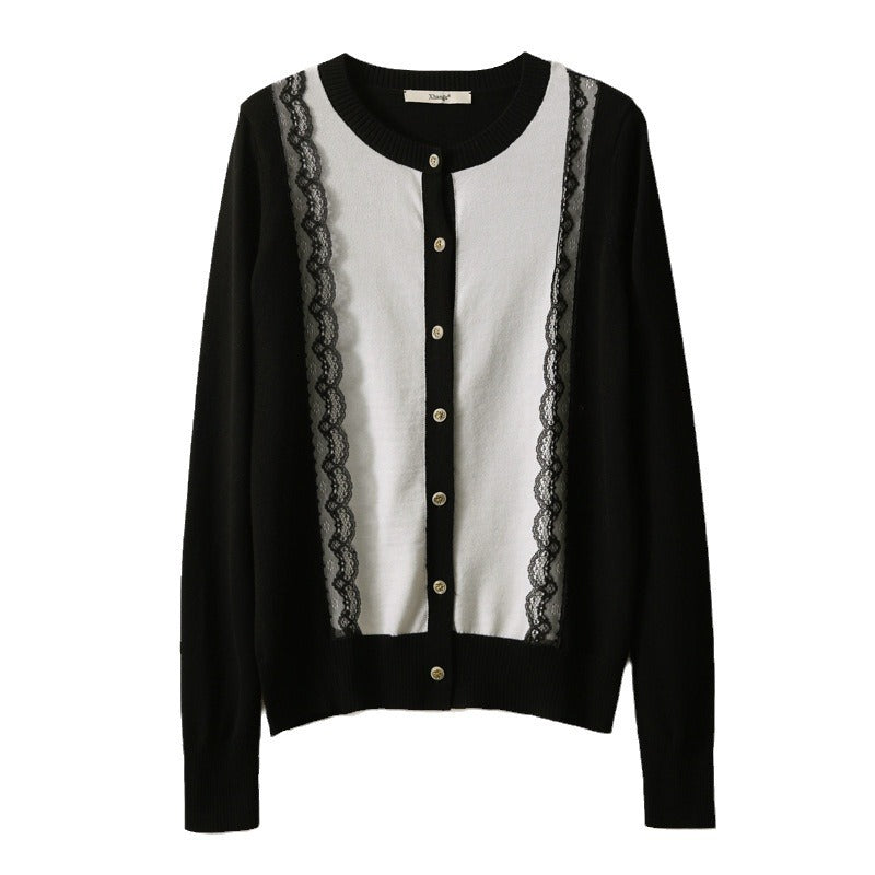 Kvindernes elegante cardigan med blonder trim Stilla
