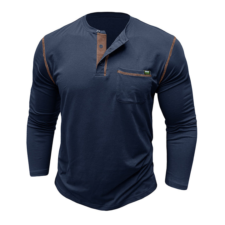 Herren Langærmet T-shirt med moderne krave og brystlomme Stilla