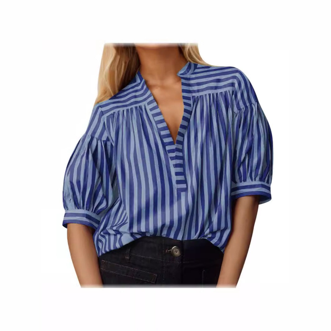 Dame kortærmet bluse med moderne rute detaljer Stilla