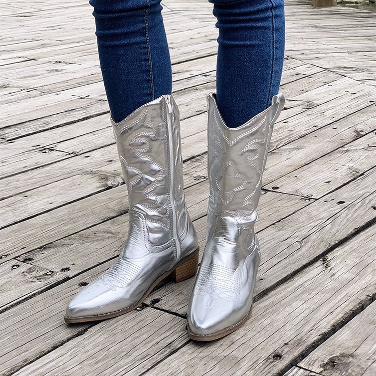Damer fashionable støvler med detaljeret stitched-design og lynlås Stilla
