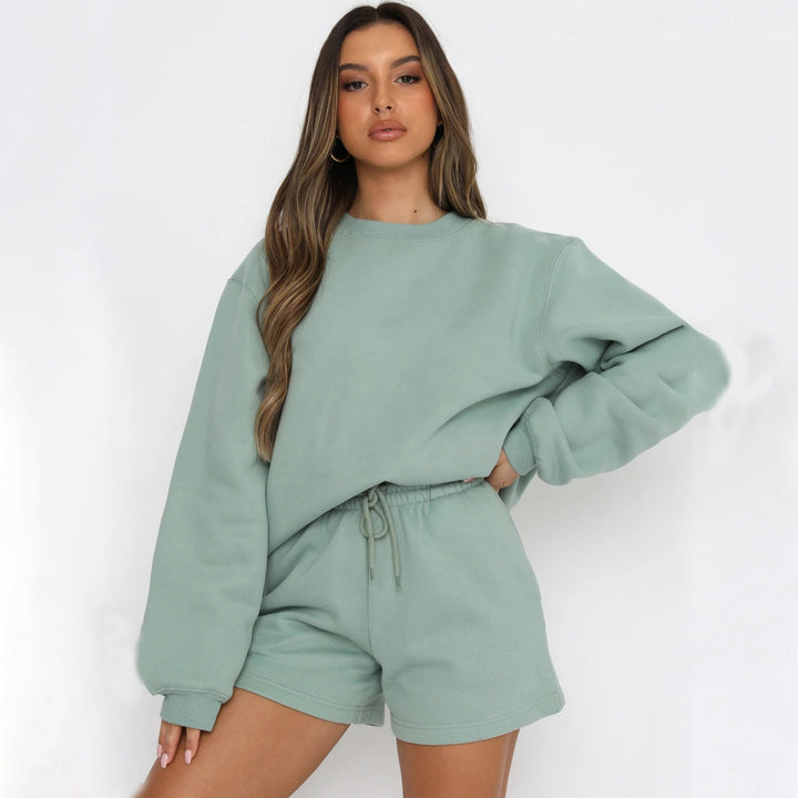 Stilla | Alsidig Casual Rund Hals Sweatshirt Shorts Sæt
