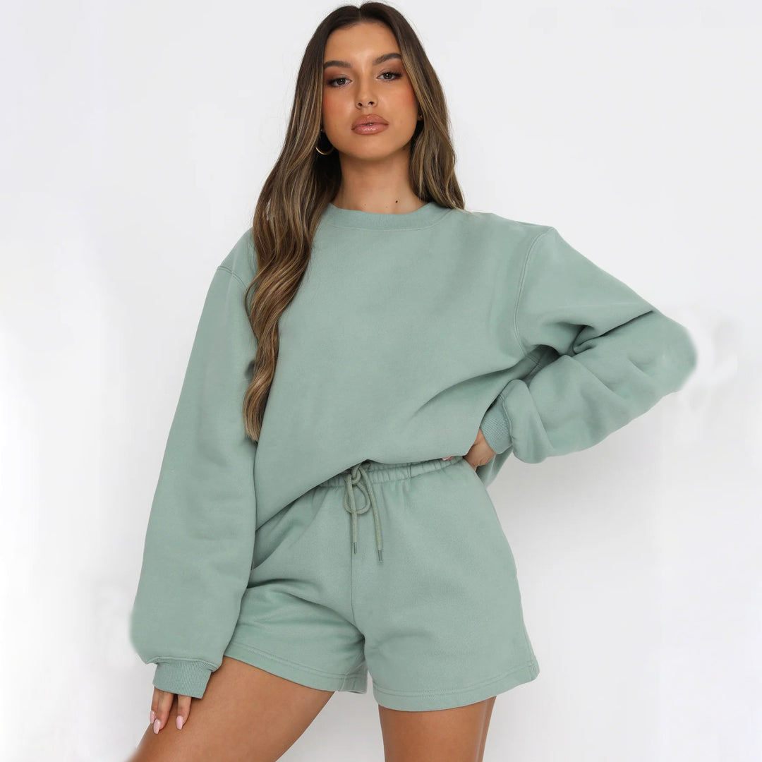 Dame behageligt sweatshirtsæt med shorts Stilla