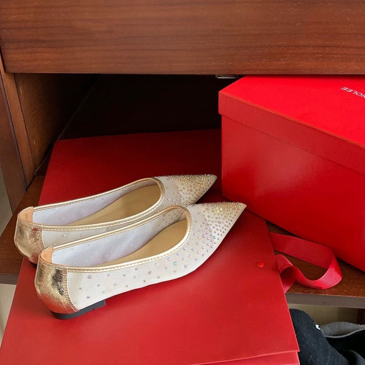 Dame Glamourøse Ballerinas med strass-besatte accenter og spids design Stilla