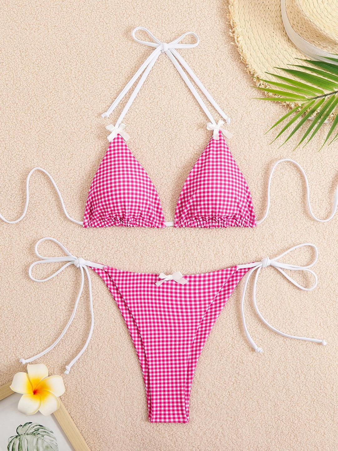 Dame Triangel-Bikini-Sæt med justerbare bindebånd og kurv-design Stilla