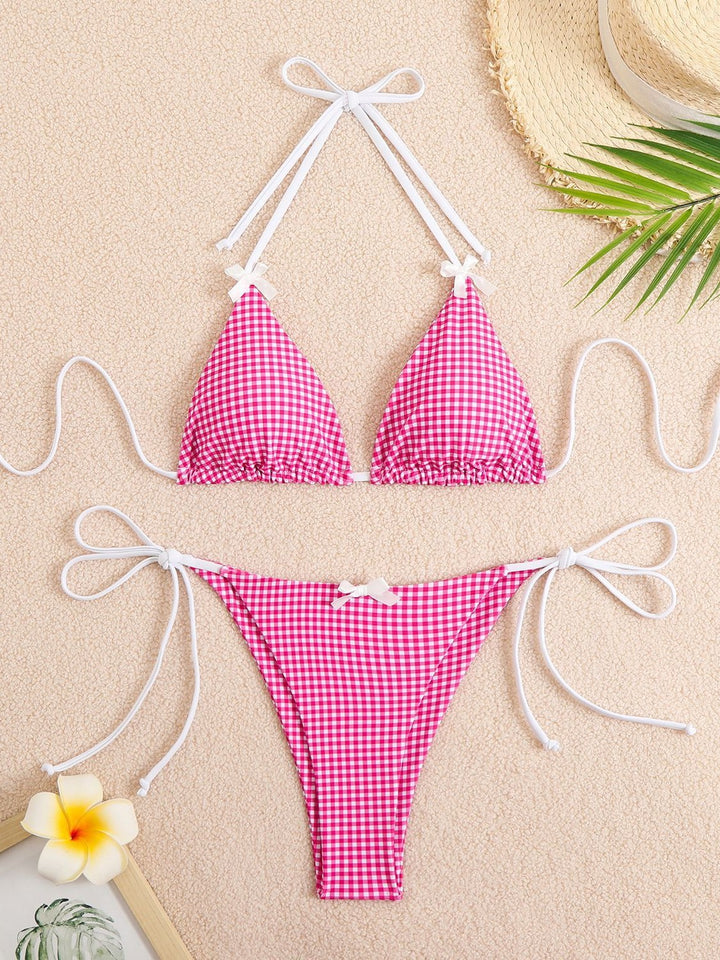 Dame Triangel-Bikini-Sæt med justerbare bindebånd og kurv-design Stilla