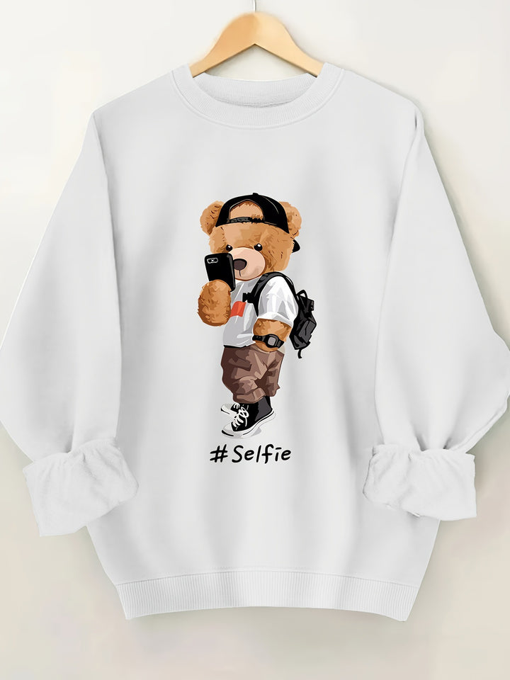 Dame sweatshirt med kunstnerisk bjørnedesign og afslappet pasform Stilla
