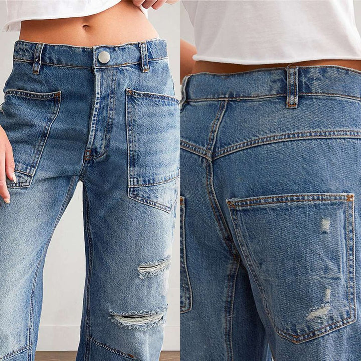 Dame Relaxed Fit Jeans i moderne Used-Look med lommer Stilla