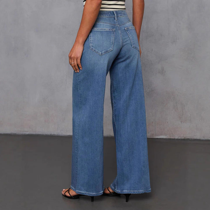 Damer brede jeans i maritimt look med høje sideslids Stilla