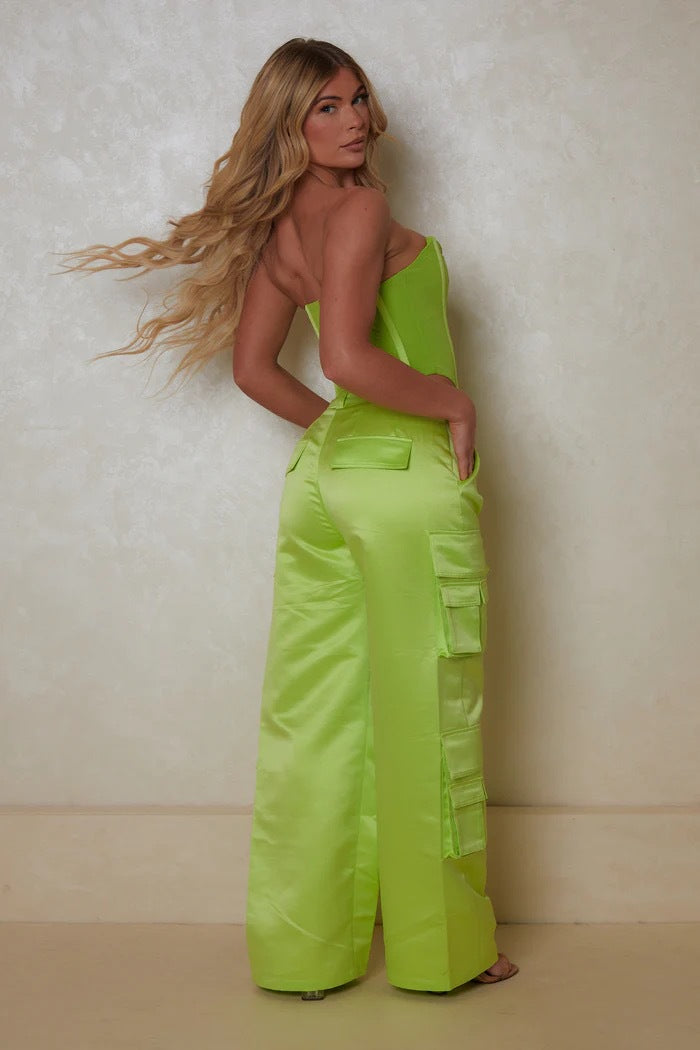 Dame kombineret corset top med trendy cargo bukser Skovae