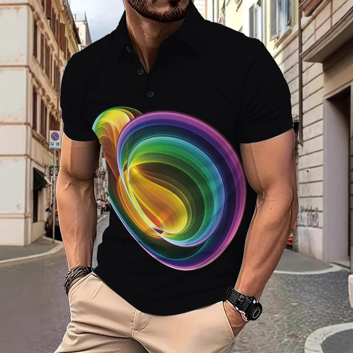 Herre Poloshirt med kreativt farvespiral-design og åndbare egenskaber Stilla