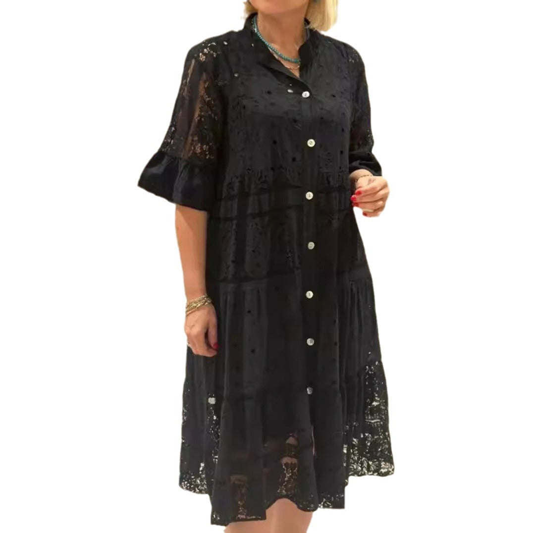 Dame Langærmet Skjorte Jakke i luftig Blonde Stilla