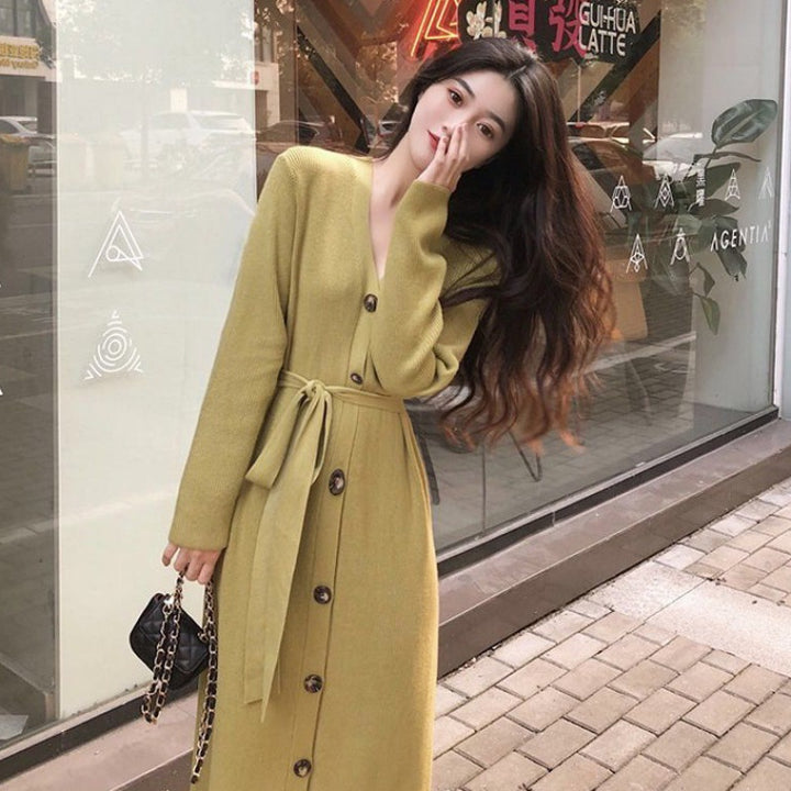 Femme Elegantes Knap-op Midi Kjole Stilla
