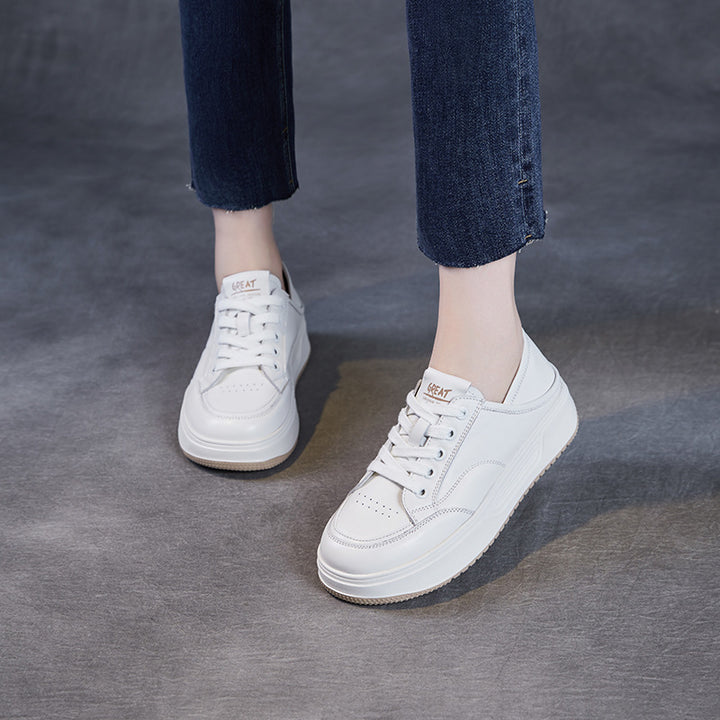 Dame Premium Læder Casual Sneakers med forhøjet sål Stilla