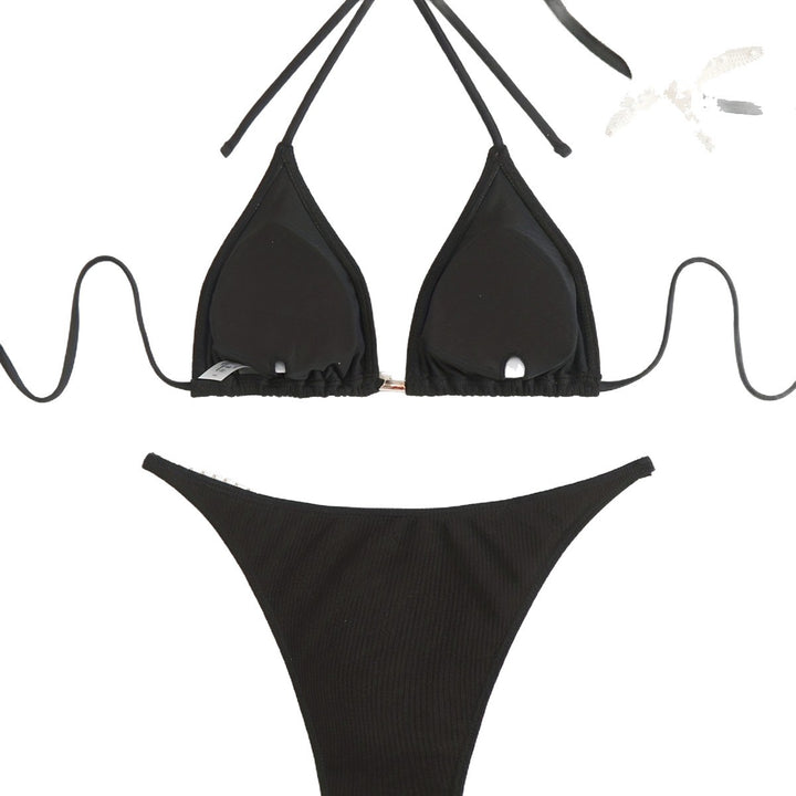 Dame triangel-bikini sæt med glamourøse perle detaljer og justerbare stropper Stilla