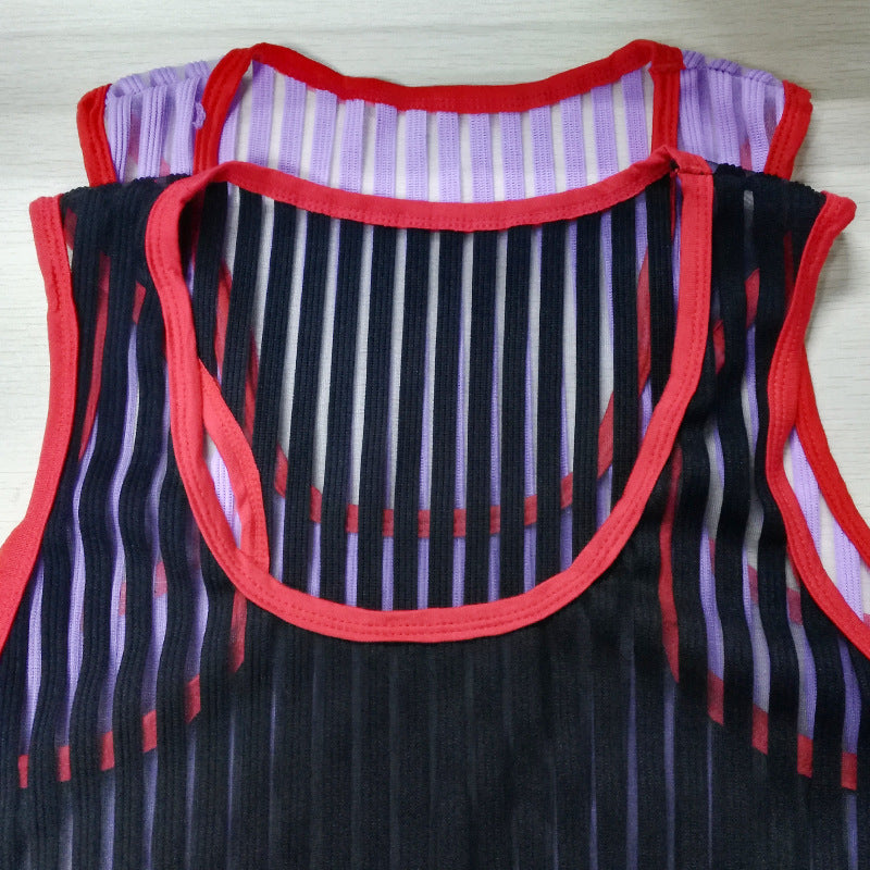 Herrer sporty ribbetop i gennemsigtigt materiale med farvede accenter Stilla