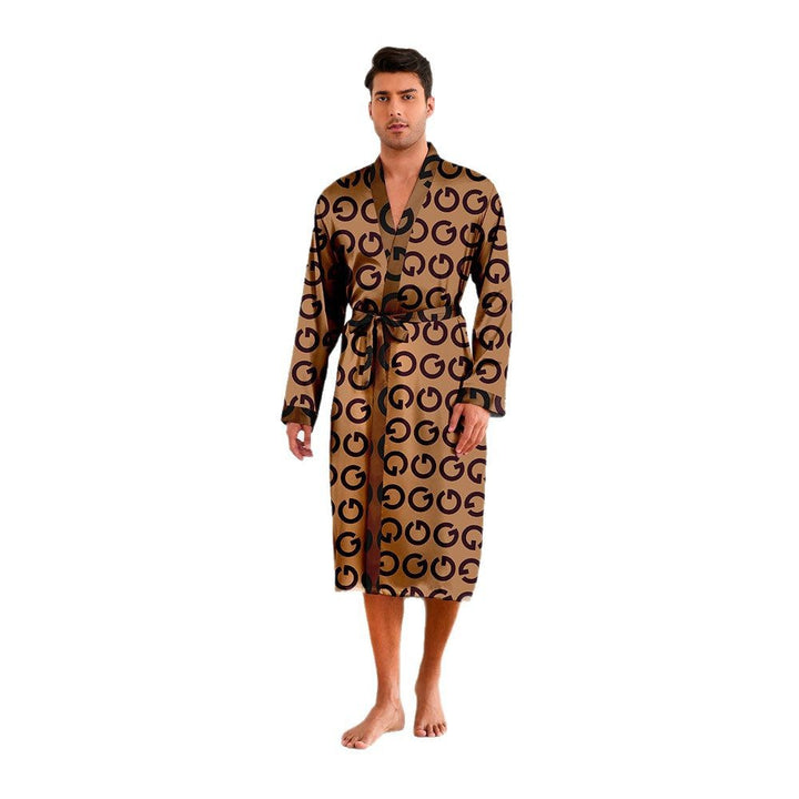 Herren Kimono-Robe med moderne geometrisk mønster og praktisk bælte Stilla