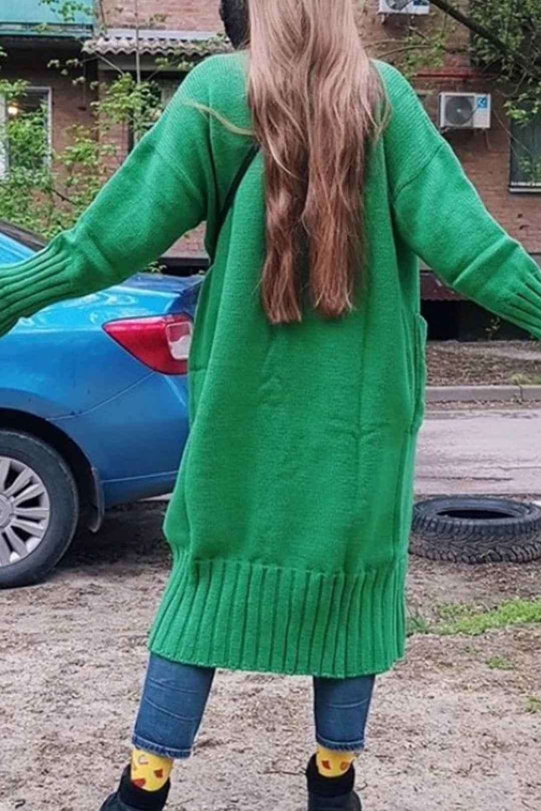 Stilla | Lang Åben Strikjakke Med Lommer