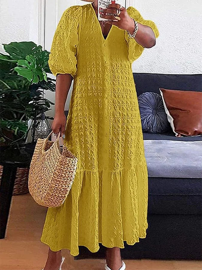 Stilla | Casual Kjole Med Plisserede Knapper