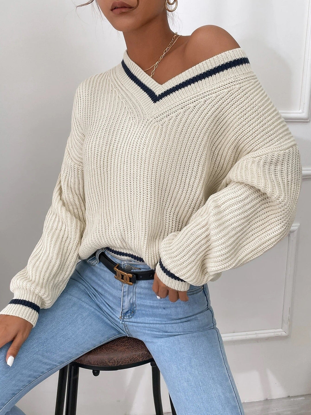 Stilla | Patchwork V-Udsnit Pullover