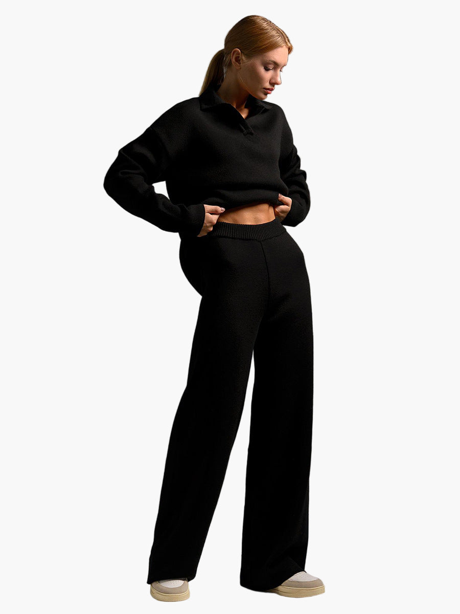 Stilla | Loungewear Sæt - Oversized Pullover med Krave og Bred Bukser - Perfekt til Hjemme & Fritid
