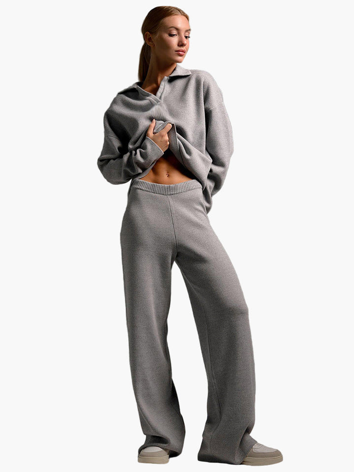 Stilla | Loungewear Sæt - Oversized Pullover med Krave og Bred Bukser - Perfekt til Hjemme & Fritid