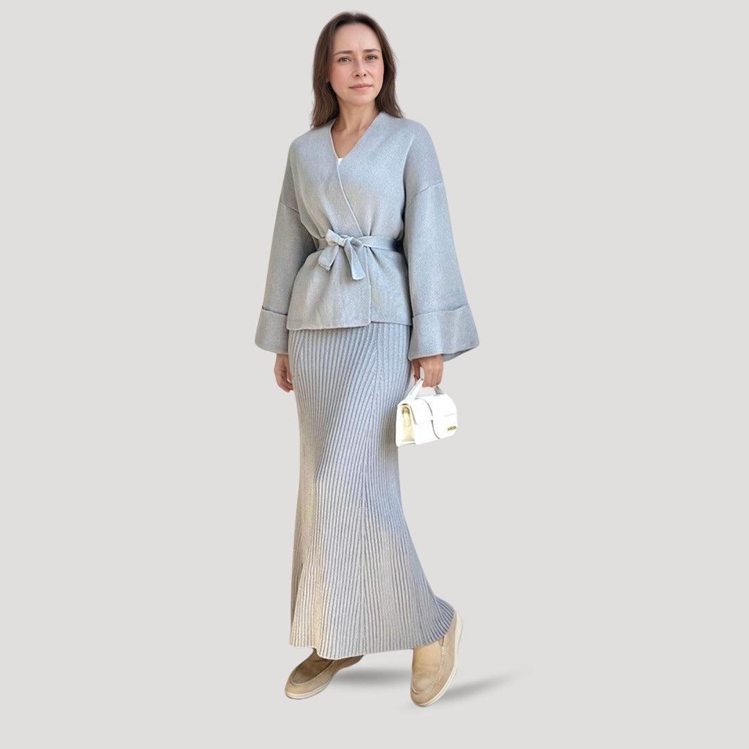 Stilla | Chic Strikket Wrap Strikketrøje Og Nederdel Sæt