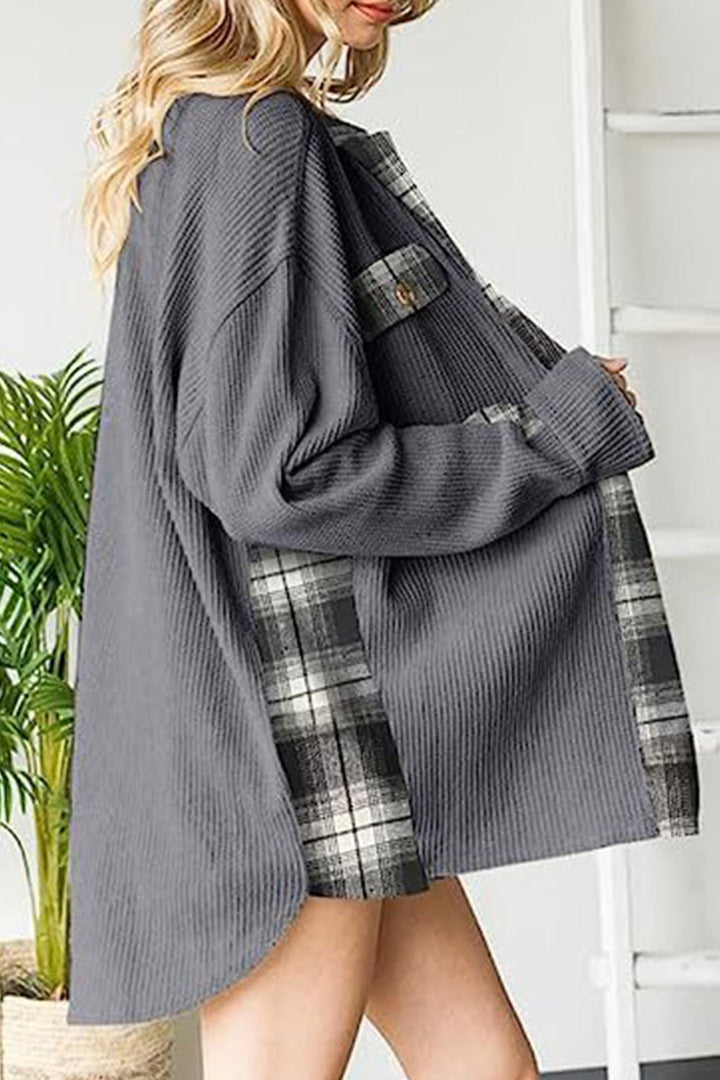 Stilla | Bluse skjorte Patchwork med ternet mønster og uregelmæssige kanter