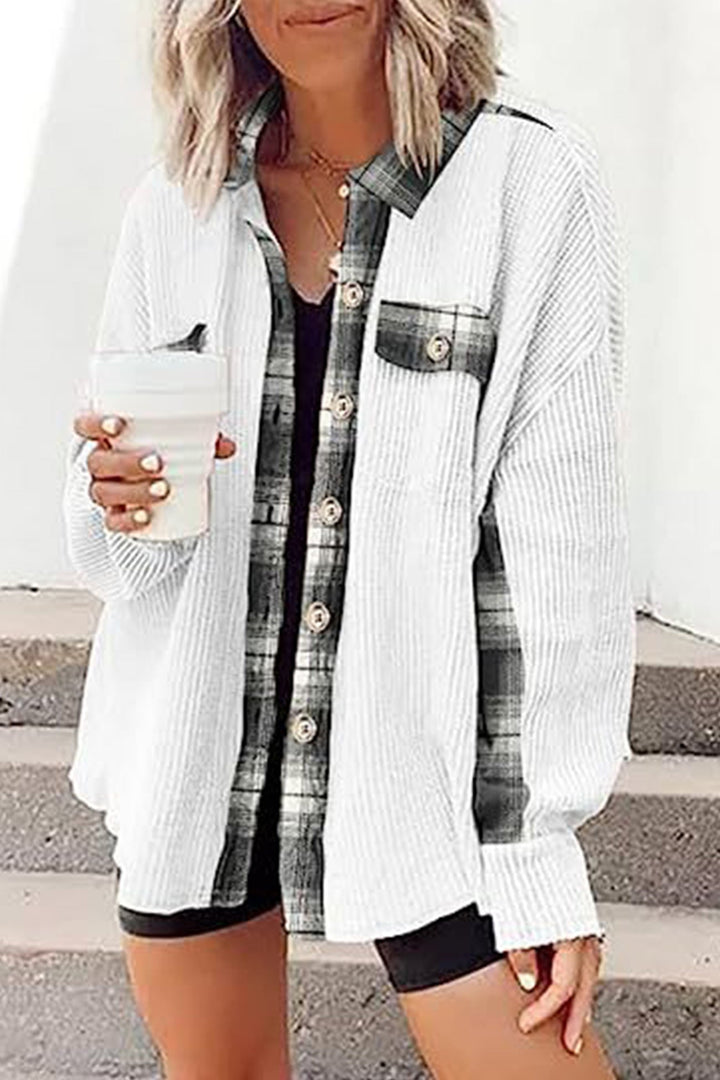 Stilla | Bluse skjorte Patchwork med ternet mønster og uregelmæssige kanter