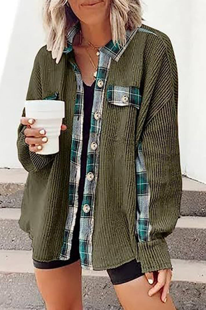 Stilla | Bluse skjorte Patchwork med ternet mønster og uregelmæssige kanter