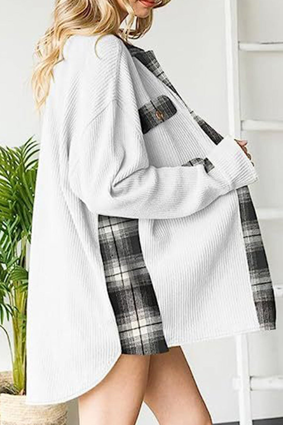 Stilla | Bluse skjorte Patchwork med ternet mønster og uregelmæssige kanter
