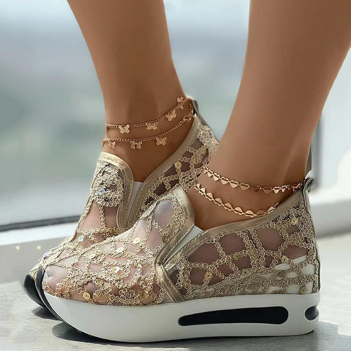 Stilla | Kvinders Blomsterbroderi Mesh Wedge Sneakers