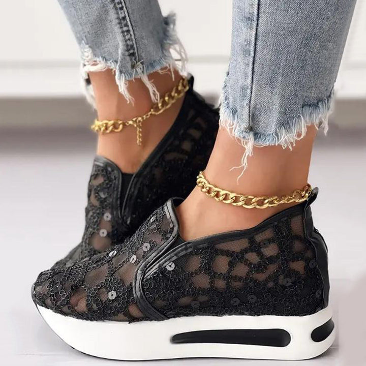 Stilla | Kvinders Blomsterbroderi Mesh Wedge Sneakers