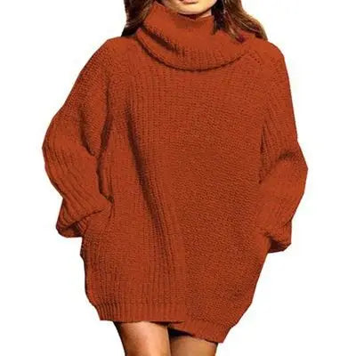 Stilla | Oversized Pullover med Rullekrave i Strik med Lange Ærmer og Lommer