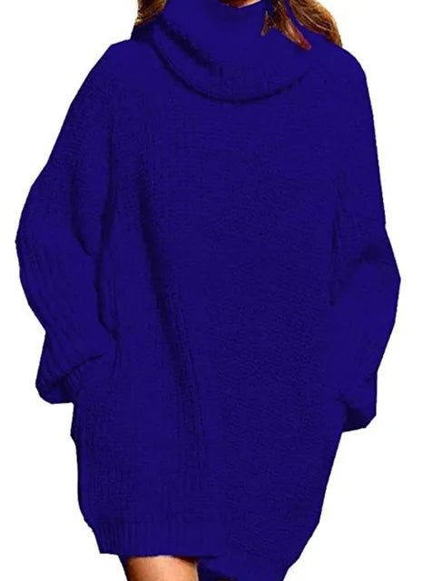 Stilla | Oversized Pullover med Rullekrave i Strik med Lange Ærmer og Lommer