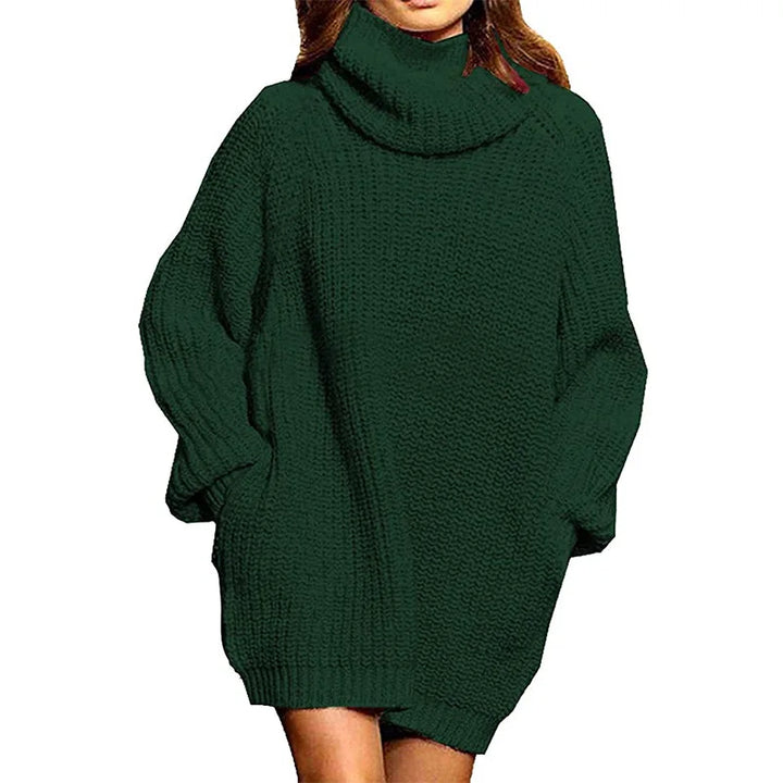 Stilla | Oversized Pullover med Rullekrave i Strik med Lange Ærmer og Lommer