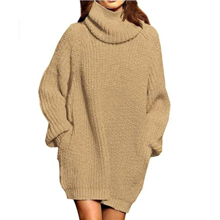 Stilla | Oversized Pullover med Rullekrave i Strik med Lange Ærmer og Lommer
