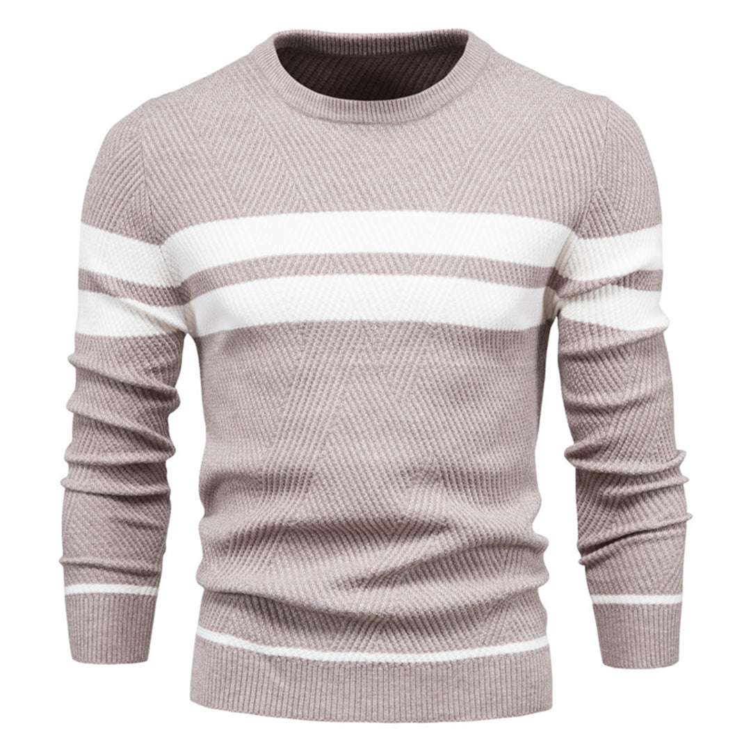 Stilla | Slim Fit strikket bomuld ribstrik geometrisk mønster Rund hals