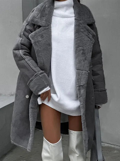 Stilla | Lang pelsfrakke med reverskrave