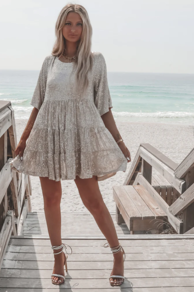 Stilla | Pailletter Babydoll Minikjole