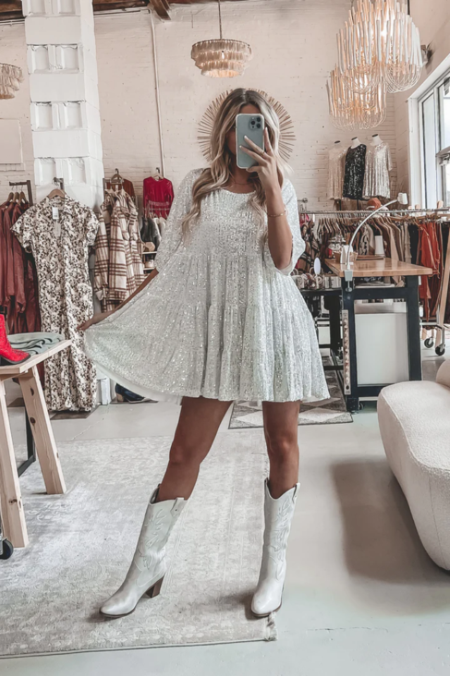 Stilla | Pailletter Babydoll Minikjole