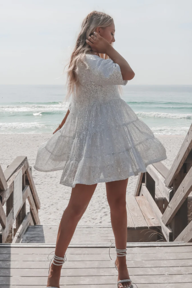 Stilla | Pailletter Babydoll Minikjole