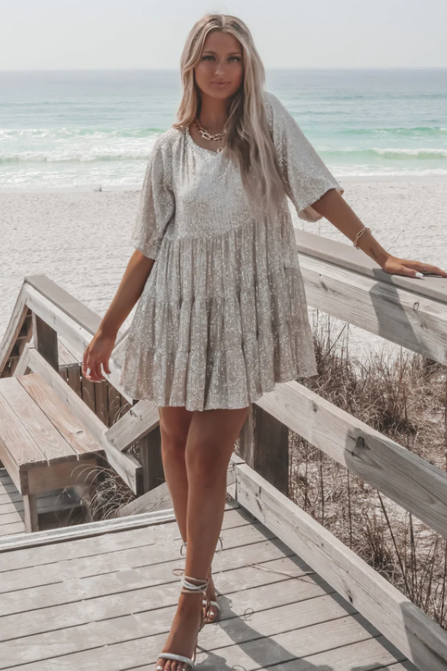 Stilla | Pailletter Babydoll Minikjole