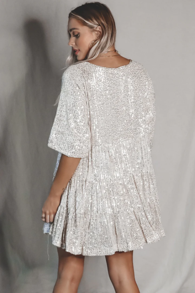 Stilla | Pailletter Babydoll Minikjole