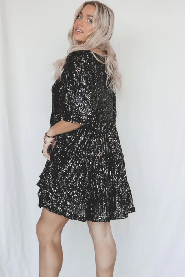 Stilla | Pailletter Babydoll Minikjole