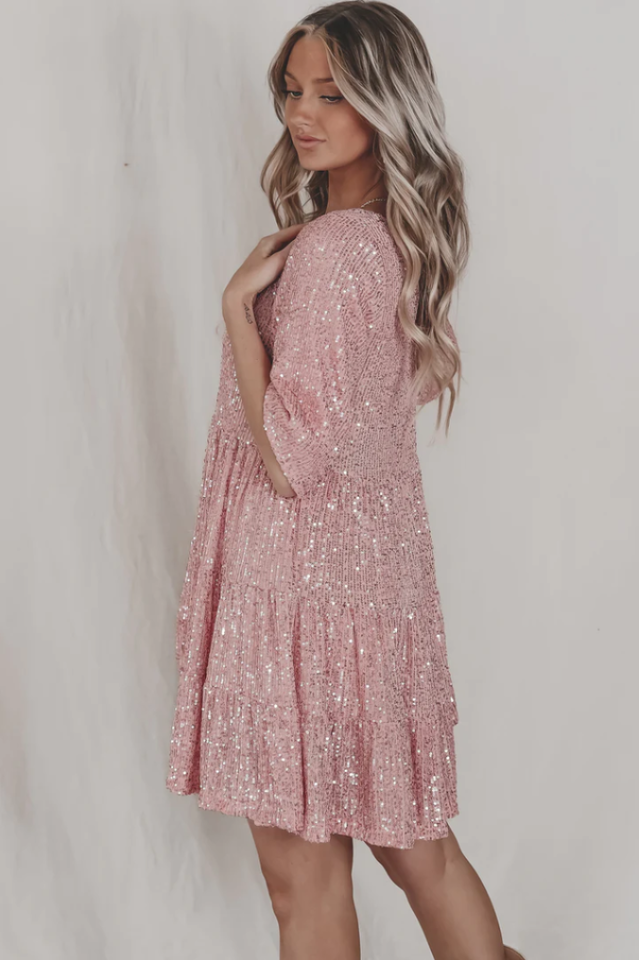 Stilla | Pailletter Babydoll Minikjole